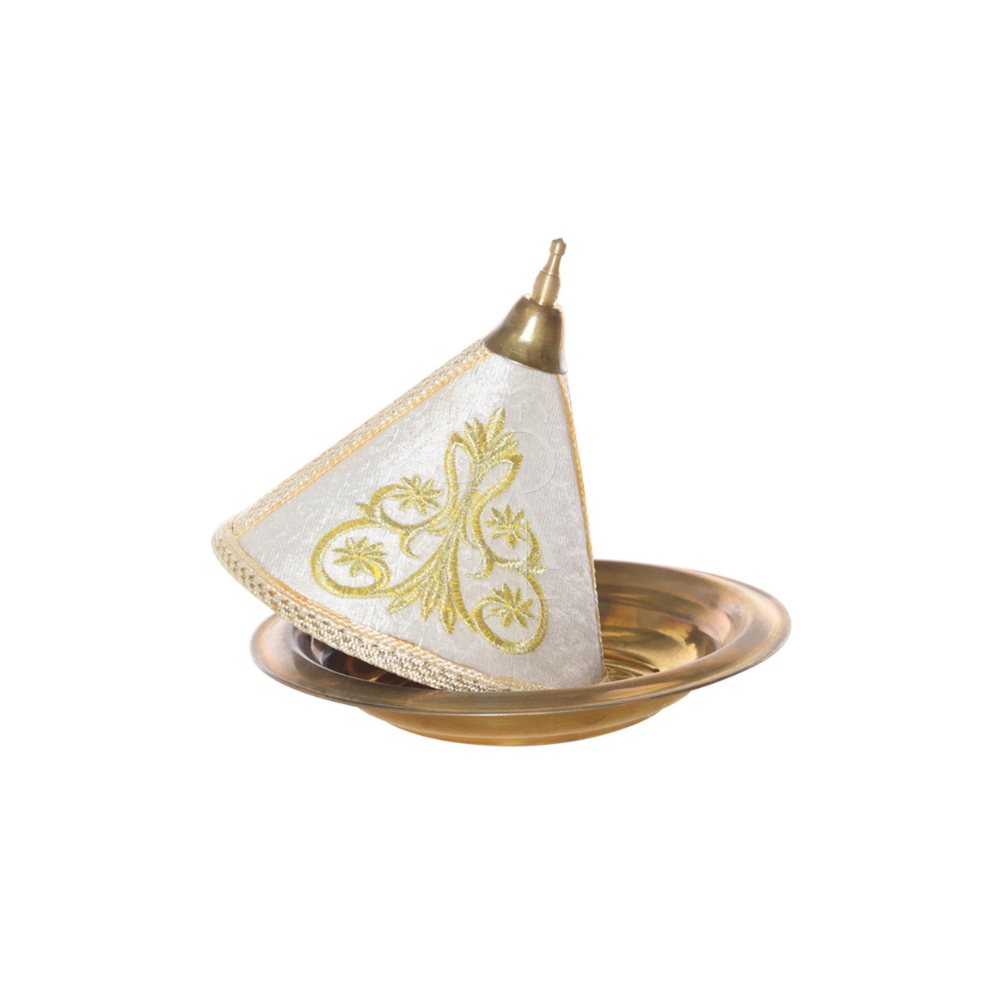 Arabic White Tajine on a plate, ideal for Arabic events, showcasing a simple cone-shaped design suitable for party settings.