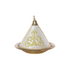 Arabic White Tajine with gold embroidery, cone-shaped, ideal for Arabic events. Measures 16cm in height and diameter, perfect for party settings.