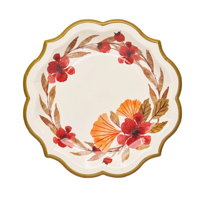 Autumn Foliage Salad Plate - 8 Per Package, featuring elegant floral art, perfect for enhancing your party tablescape with charm and sophistication.