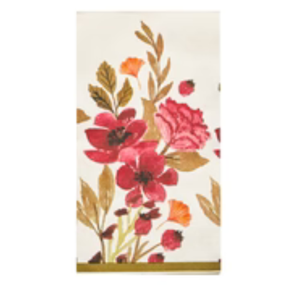 Autumn Foliage Guest Towel Napkins featuring pink floral design, perfect for creating an elegant tablescape. Ideal for parties, events, and special occasions. Package includes 20 napkins.