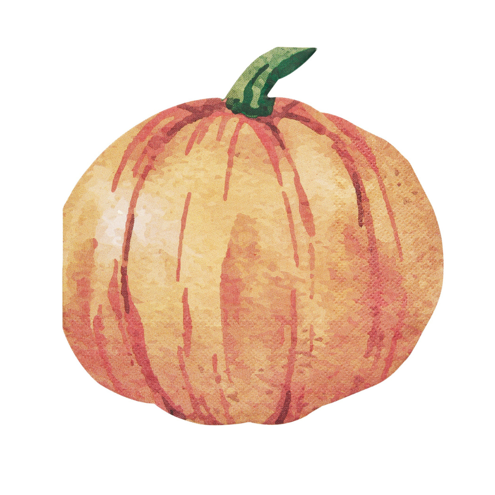 Autumn Foliage Pumpkin Luncheon Napkins, featuring a pumpkin with a stem design, perfect for enhancing your party tablescape. Comes in a 16-pack.