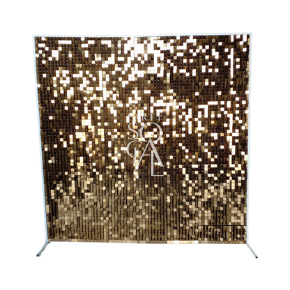 Sequin Wall with square mesh design, ideal for event backdrops, offering a stylish touch for weddings, birthdays, and special occasions.