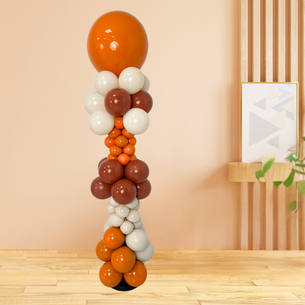 Autumn Balloon Pillar with orange and white balloons, designed for event decor. Perfect for enhancing occasions with vibrant, premium latex balloons.