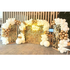 Golden Glam Wall Balloon Backdrop with gold sequin panels, white and gold balloons, and a neon sign, ideal for festive events like weddings or parties.