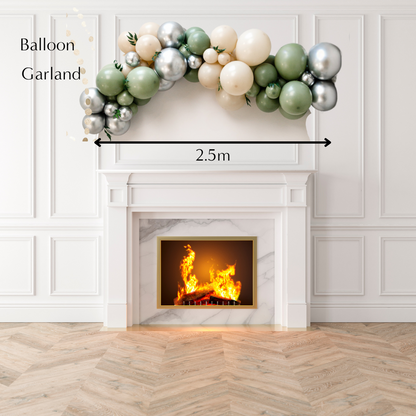 Customize Inflated Balloon Garland-2.5m displayed over a fireplace, perfect for enhancing party decor with convenient hanging cords.