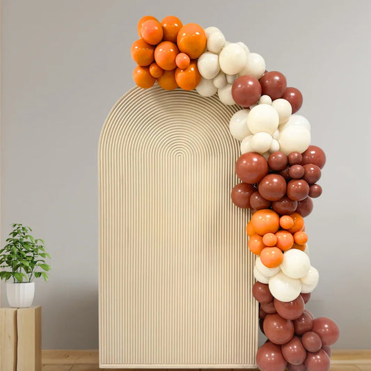 Autumn Balloon Backdrop featuring a festive balloon arch, ideal for Thanksgiving parties, available for personalization from Party Social.