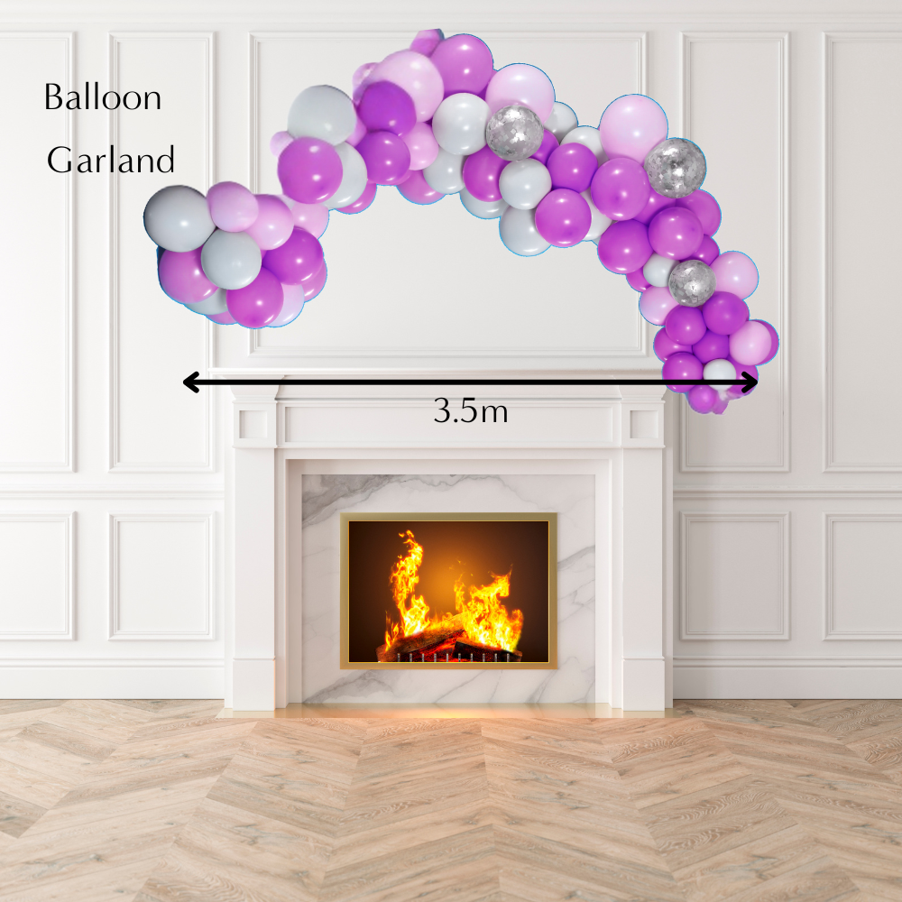 Customize Inflated Balloon Garland-3.5m displayed above a fireplace, featuring a festive balloon arch perfect for enhancing party or event decor.