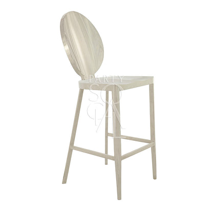 BAR STOOL SILVER with a round back, suitable for elegant events, offered by Party Social for enhancing party settings.