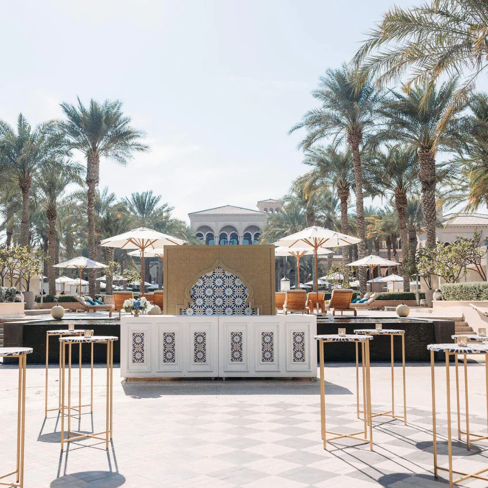 Metal Legs w/ Tabletop Cocktail Table featuring a wood top and metal legs, ideal for adding industrial-chic style to any event setting.