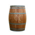 RUSTIC WINE BARREL TABLE 225LTR, a wooden barrel with metal rings, ideal for creating unique cocktail tables or bar areas at events.