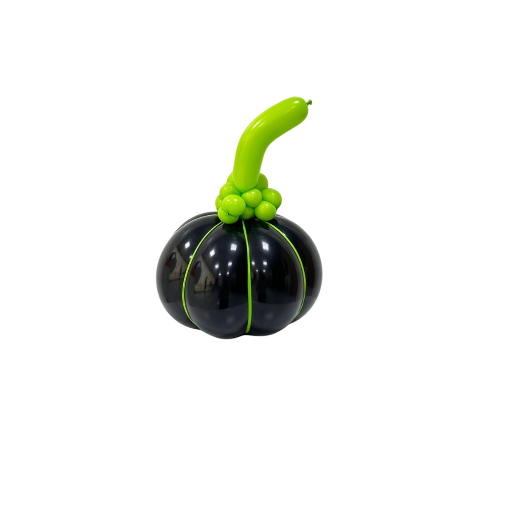 Black Pumpkin balloon with a green stem, part of Party Social&