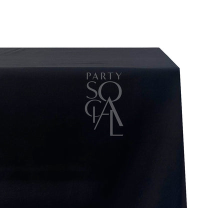 RECTANGULAR TABLECLOTH COTTON LINEN featuring a black design with a central logo, ideal for enhancing special occasions and events.