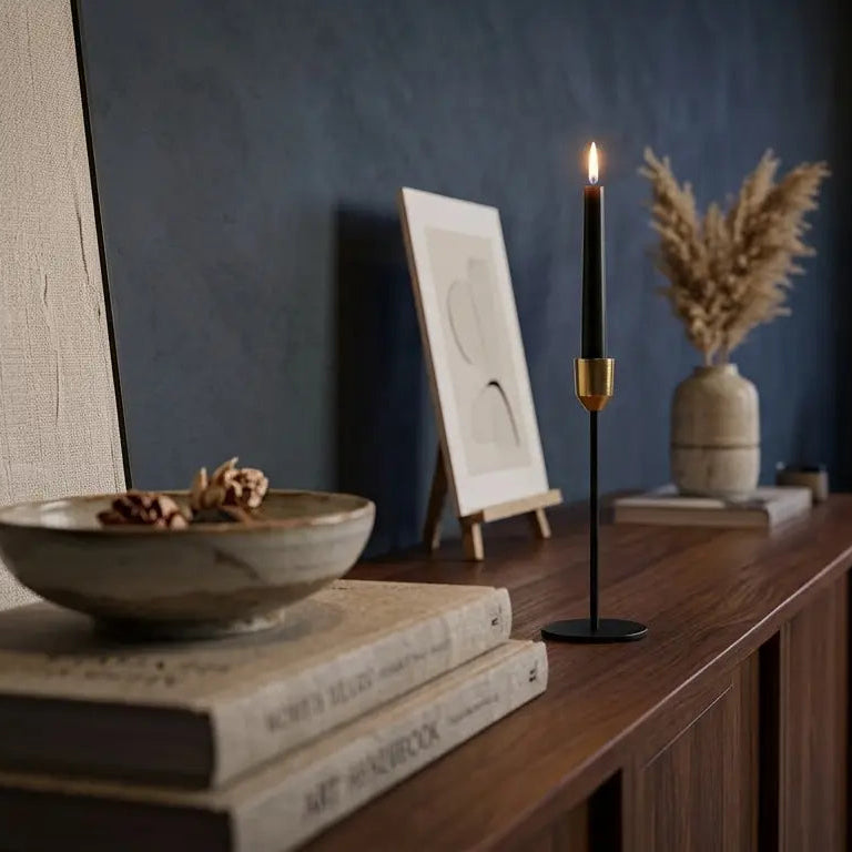 Black Slim w/ Gold Top Candle Holder, 1 Each
