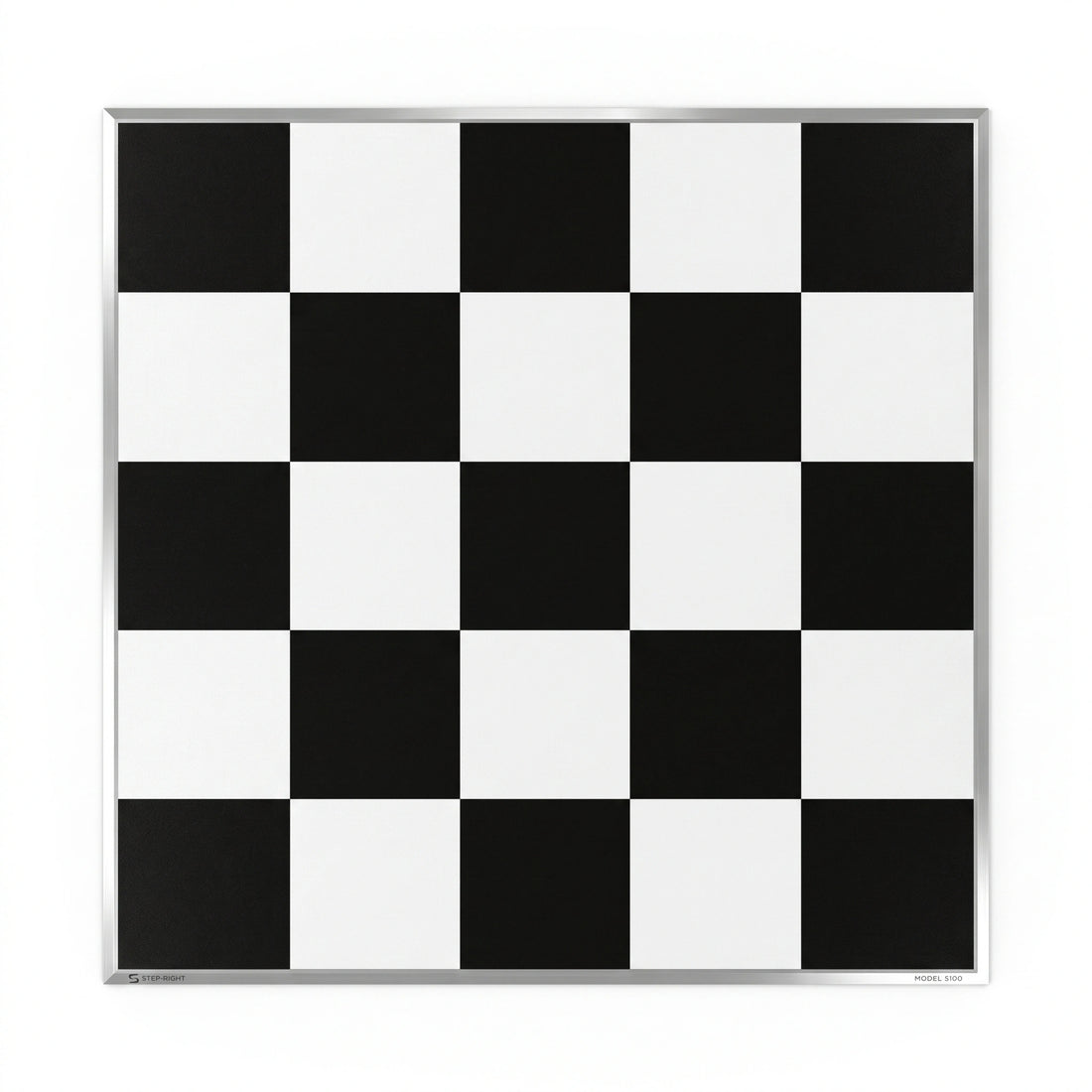 A square black and white checkered dance floor with a thin metallic silver border for weddings and events 