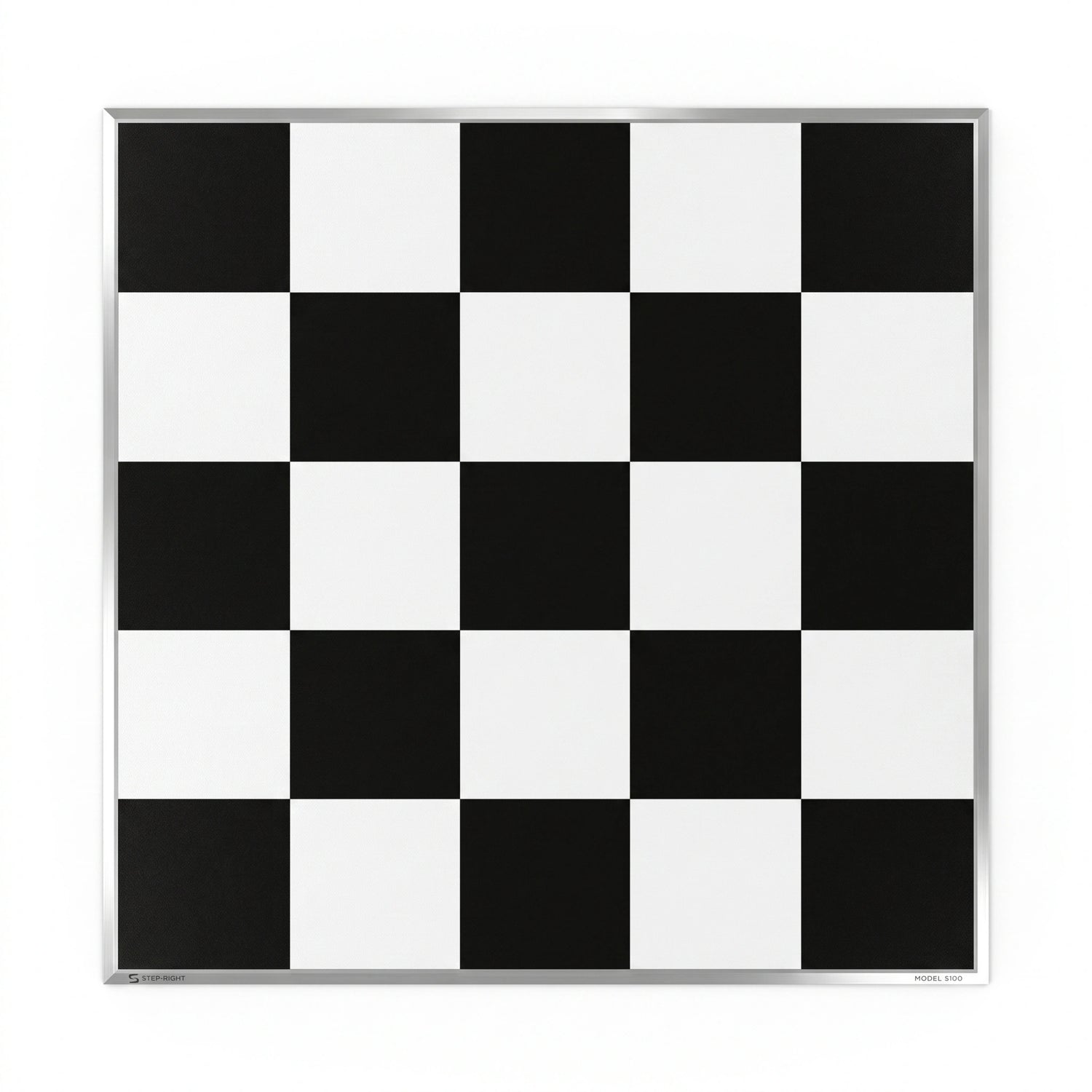 A square black and white checkered dance floor with a thin metallic silver border for weddings and events 
