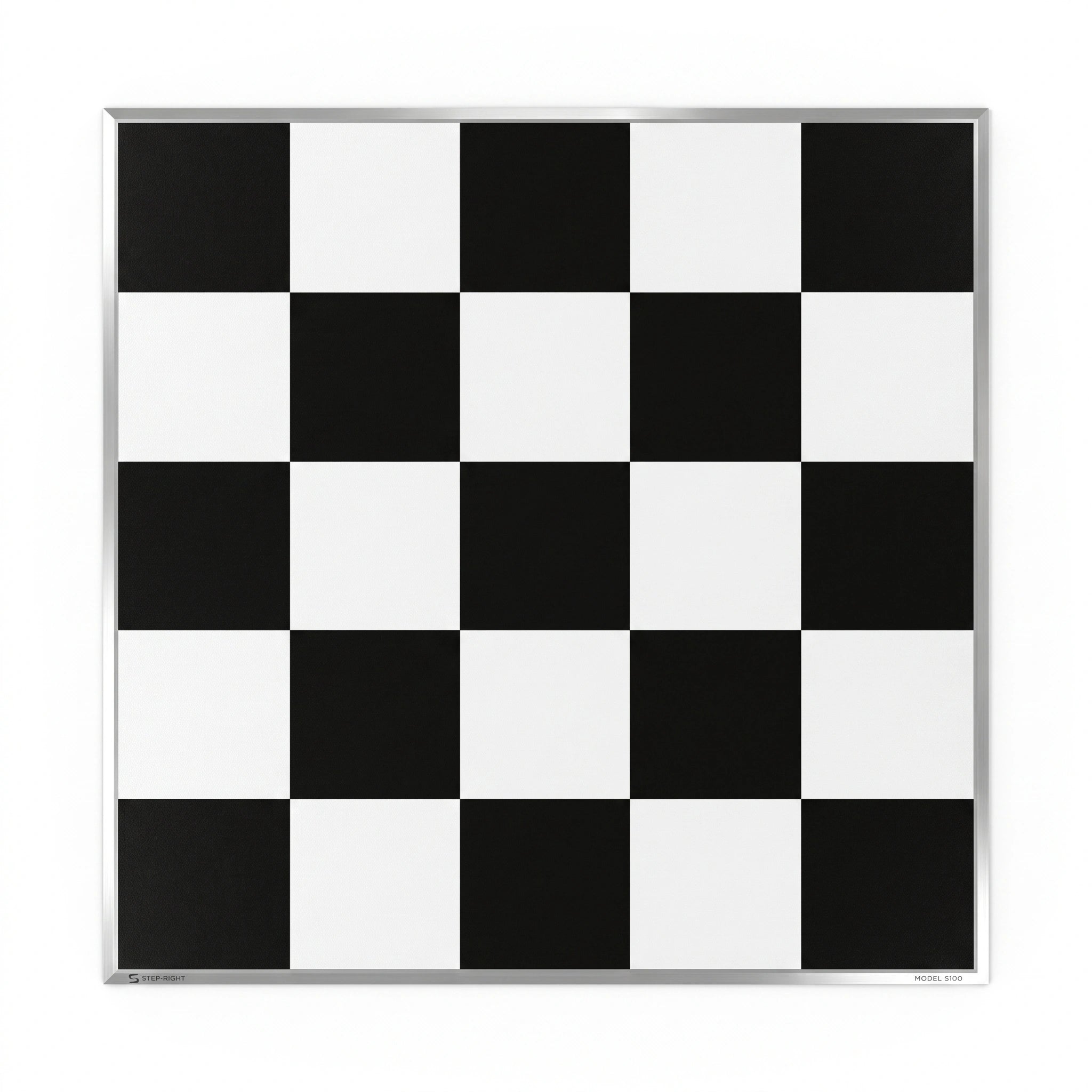 A square black and white checkered dance floor with a thin metallic silver border for weddings and events 