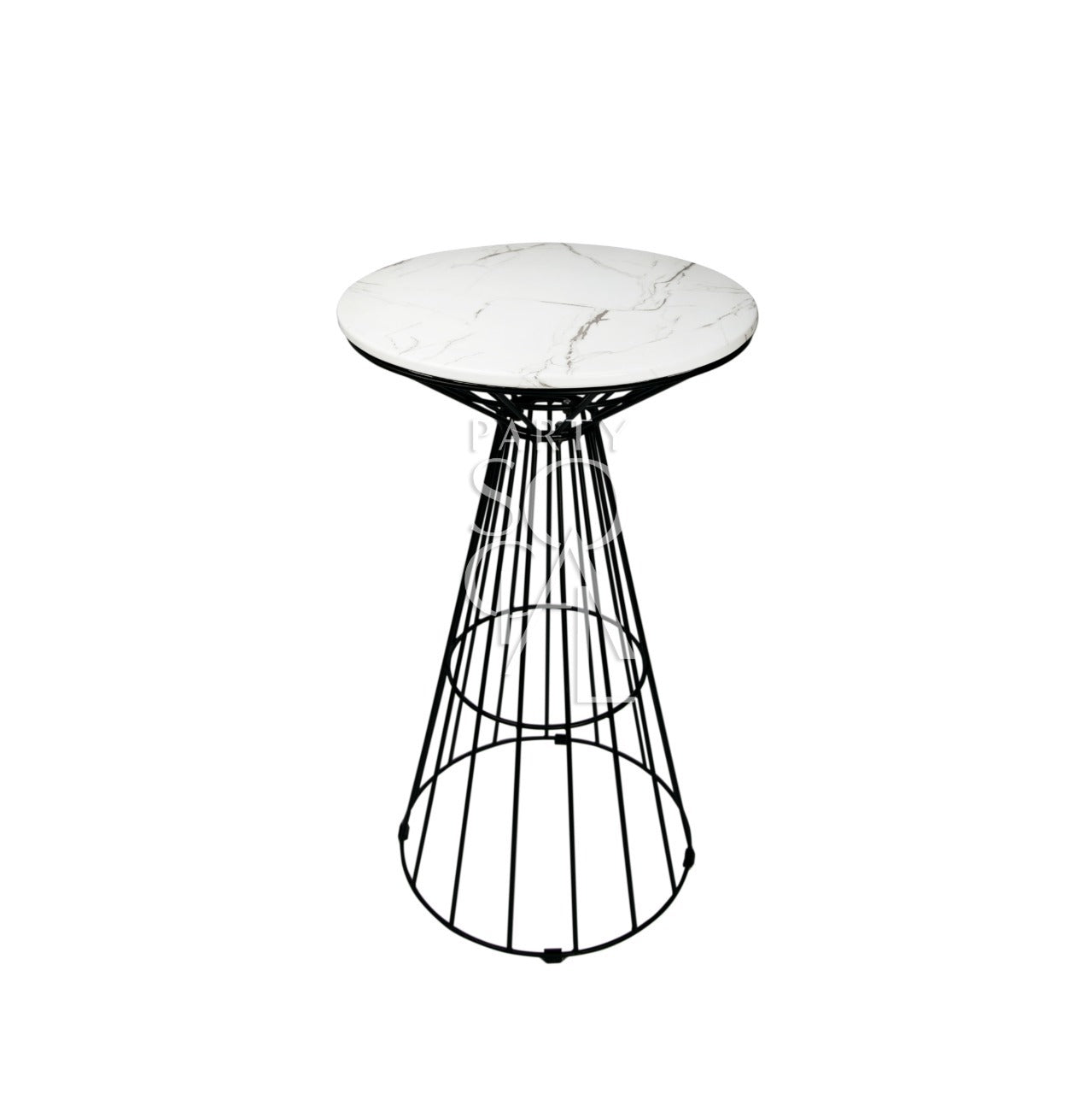 BLACK WIRE COCKTAIL TABLE-WHITE MARBLE TOP