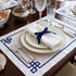 Blue Chinoiserie Pure Linen Placemat-2 per pack, a stylish white cloth with blue trim for elegant table setups. Made of pure linen, it adds a luxury feel to your meal. Perfect for weddings, dinner parties, and special occasions.