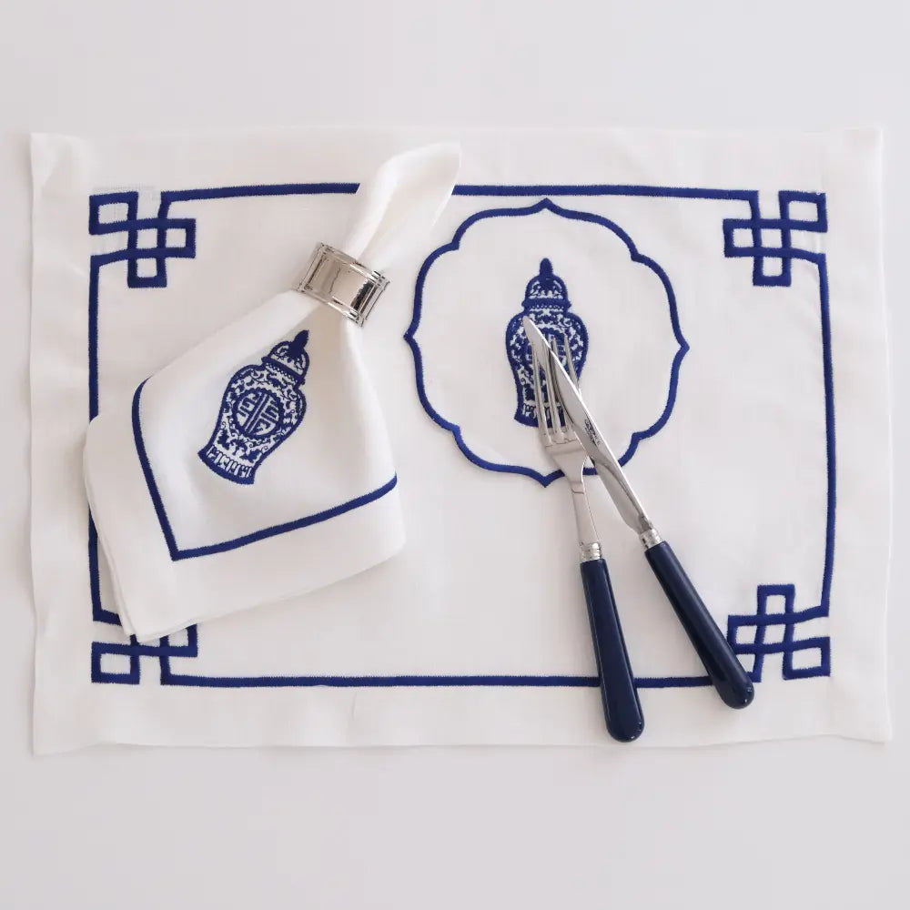 Blue Chinoiserie Pure Linen Dinner Napkin - Set of 4