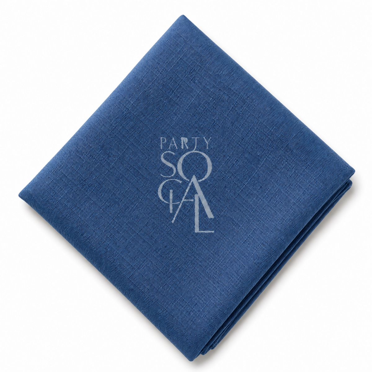 A square Blue linen napkin displayed diagonally on a clean white background.
