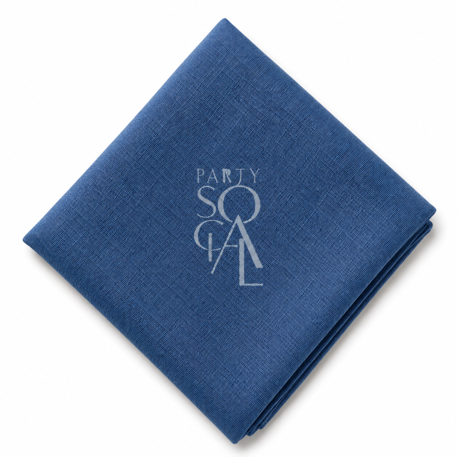 A square Blue linen napkin displayed diagonally on a clean white background.
