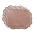 Blush Pink Scalloped Linen Placemats - Set of 4, featuring scalloped edges with white embroidery, perfect for elegant table settings at events and special occasions.