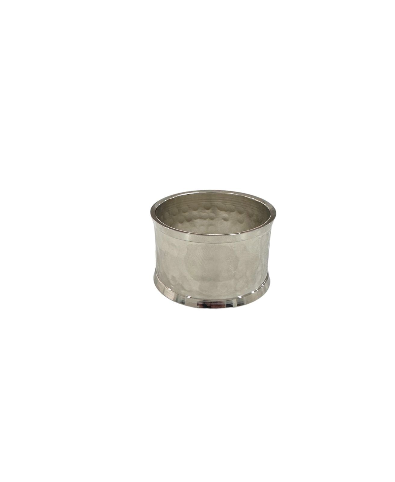 Silver hammered napkin ring with a textured surface, perfect for enhancing any tablescape at weddings, dinner parties, or special events.