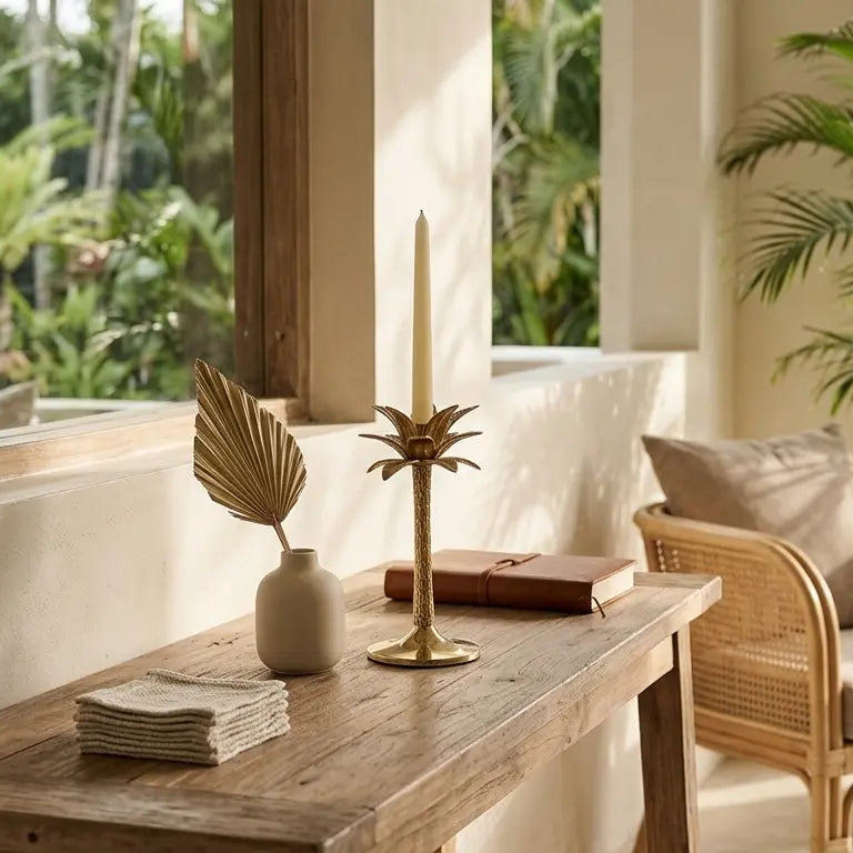 Brass Palm Tree Candle Holder, 1 Each