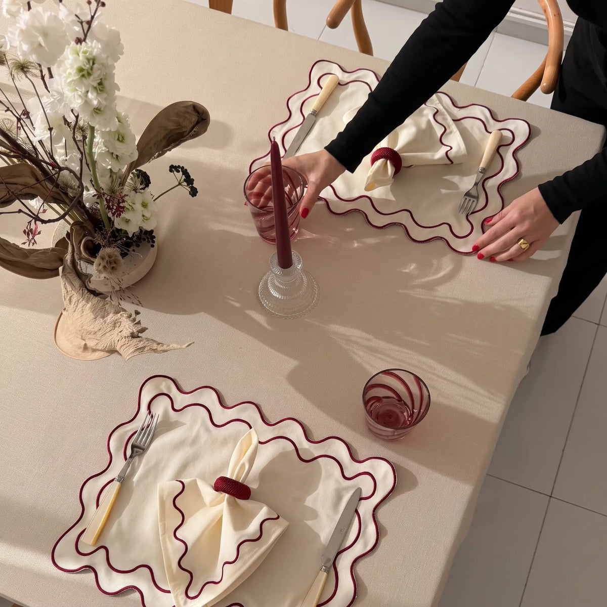 Burgundy Wavy Napkin and matching placemat