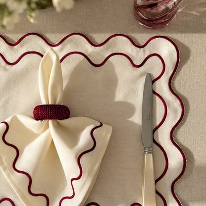 Burgundy Wavy Napkin and matching placemat for dinner parties