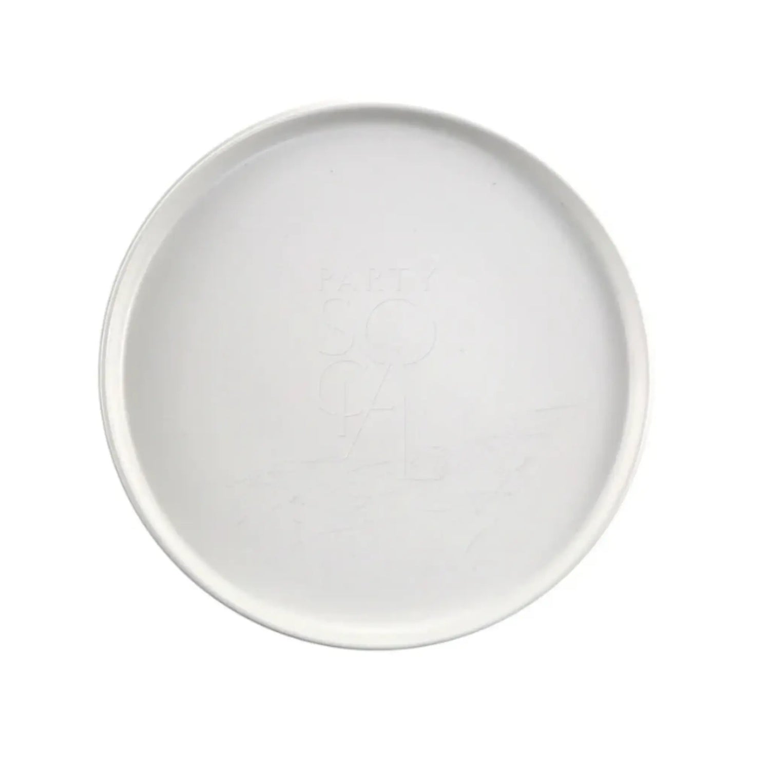 CERAMIC PLATES - WHITE: A round, simple white ceramic plate with a slightly raised rim and faint embossed center, ideal for elevating any table setting.
