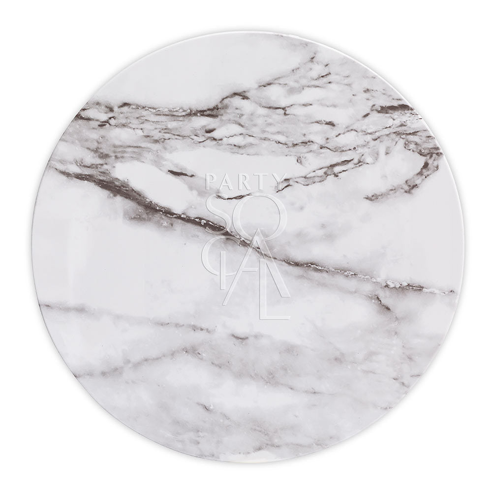 Charger Plate - Marble Tray: A sophisticated black and white marble tray, ideal for elegant event serving. Perfect for special occasions, measuring 33cm in diameter.