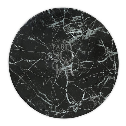 CHARGER PLATE - MARBLE TRAY features a black and white marbled surface, ideal for serving at elegant events and special occasions, measuring 33cm in diameter.