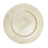 CHARGER PLATE- CLEAR RADIAL GOLD: A decorative glass plate with a vintage sunburst pattern, perfect for adding elegance to any table setting.