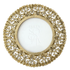 CHARGER PLATE - BRASS with intricate filigree border, perfect for elegant tablescapes at events. Features ornate brass frame, 33cm diameter.