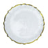 Clear pearl charger plates with a gold rim, designed in a modern style—perfect for elevating any luxurious table setting.