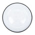Clear Plate W/Black Rim Collection: Glossy white plate with PARTY SOCIAL embossed, featuring a sleek black rim, perfect for modern, elegant table settings at events.