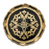 Charger Plate - Florentine Antique: A handcrafted wooden plate with black center, gold scrollwork, and scalloped rim, perfect for elegant table setups.