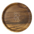 Charger Plate - Natural Wood: A round wooden platter featuring PARTY SO CAL. graphic, ideal for adding rustic elegance to any event table setting.
