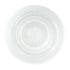 CHARGER PLATE - PEARL: A clear glass serving plate with raised bead patterns in concentric rings, embossed brand logo at the center, ideal for elegant table settings.