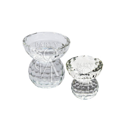 CRYSTAL GLASS CANDLE HOLDER with a faceted surface, perfect for premium events. Part of Party Social&