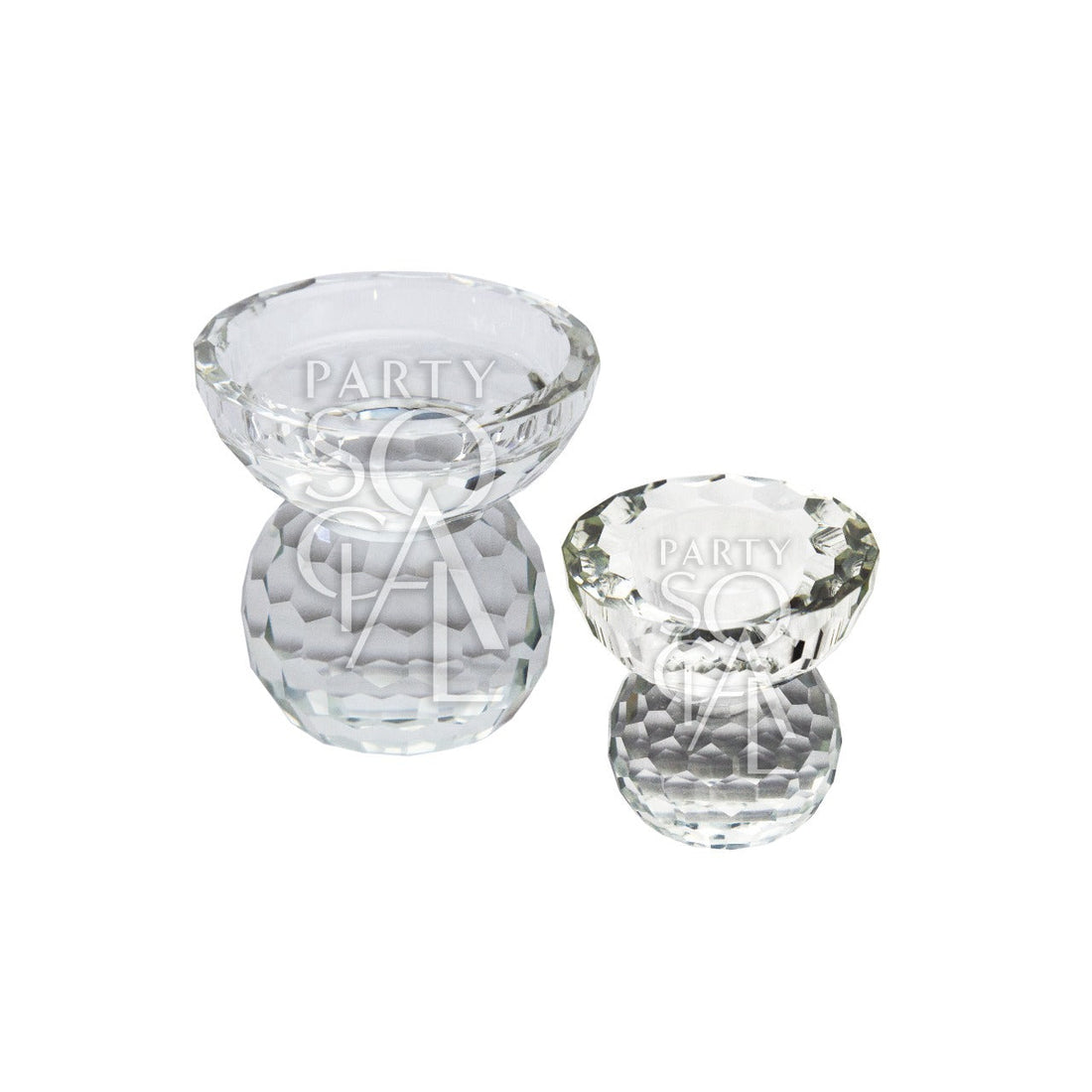 CRYSTAL GLASS TEA LIGHT CANDLE HOLDER with faceted design, perfect for enhancing premium event decor, part of Party Social&