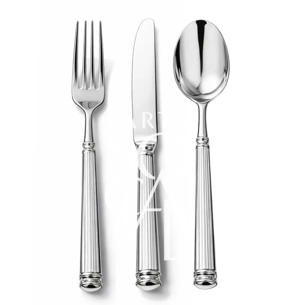 CUTLERY SILVER LINED set featuring a fork, knife, and spoon with fluted handles, ideal for elegant events and refined celebrations.