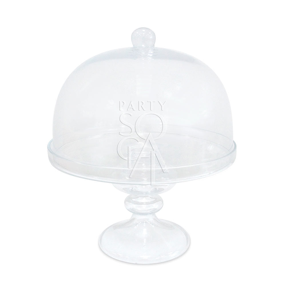 Clear glass cake stand with lid from Party Social, perfect for showcasing cakes or creating elegant centerpieces for events and special occasions.