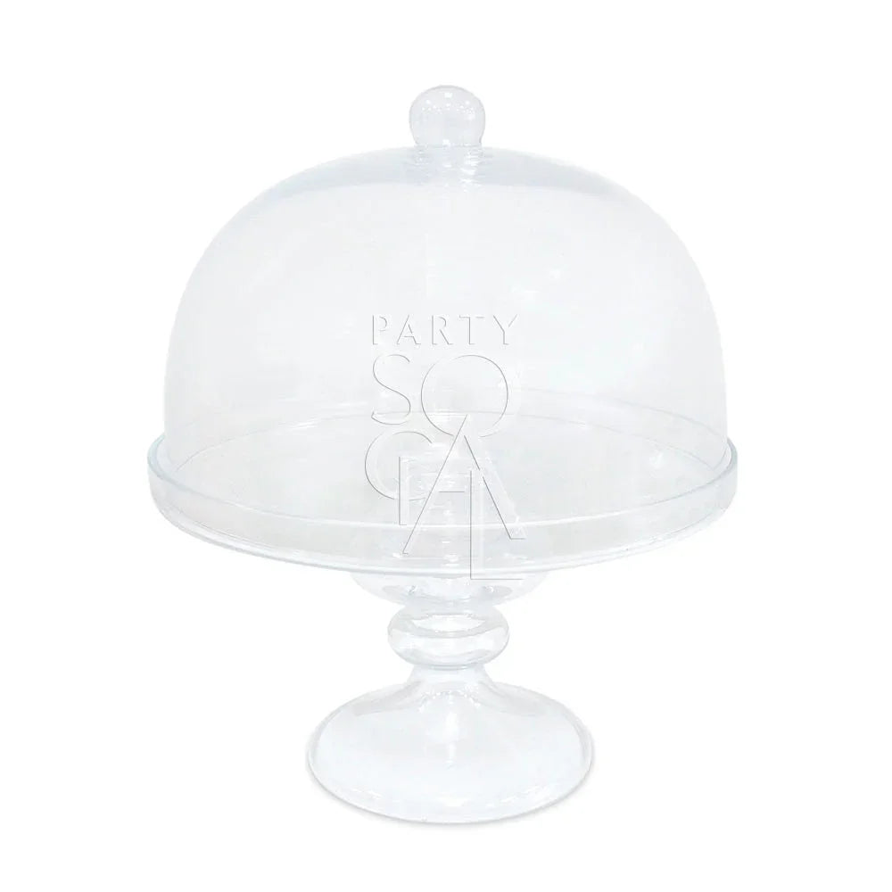 Clear glass cake stand with lid from Party Social, perfect for showcasing cakes or creating elegant centerpieces for events and special occasions.