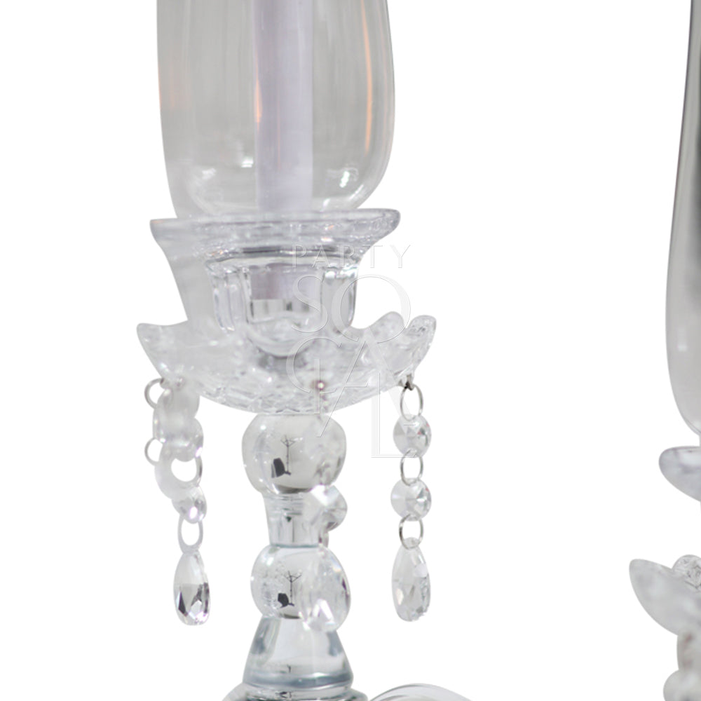 CRYSTAL GLASS CANDELABRA, elegantly detailed, ideal for enhancing tablescapes at events, showcasing a classic design perfect for weddings or special occasions.