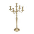 CANDELABRA: Elegant gold candelabra with multiple holders, ideal for enhancing tables or consoles at events. Candles sold separately. Dimensions: 80cm height, 25cm spacing.