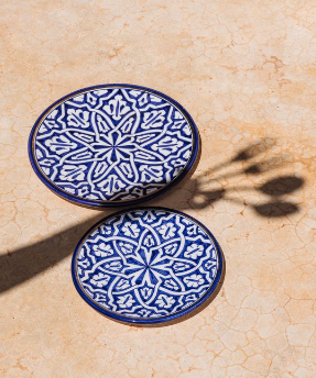 Pair of Marrakesh Patterned Ceramic Plates, ideal for table service.