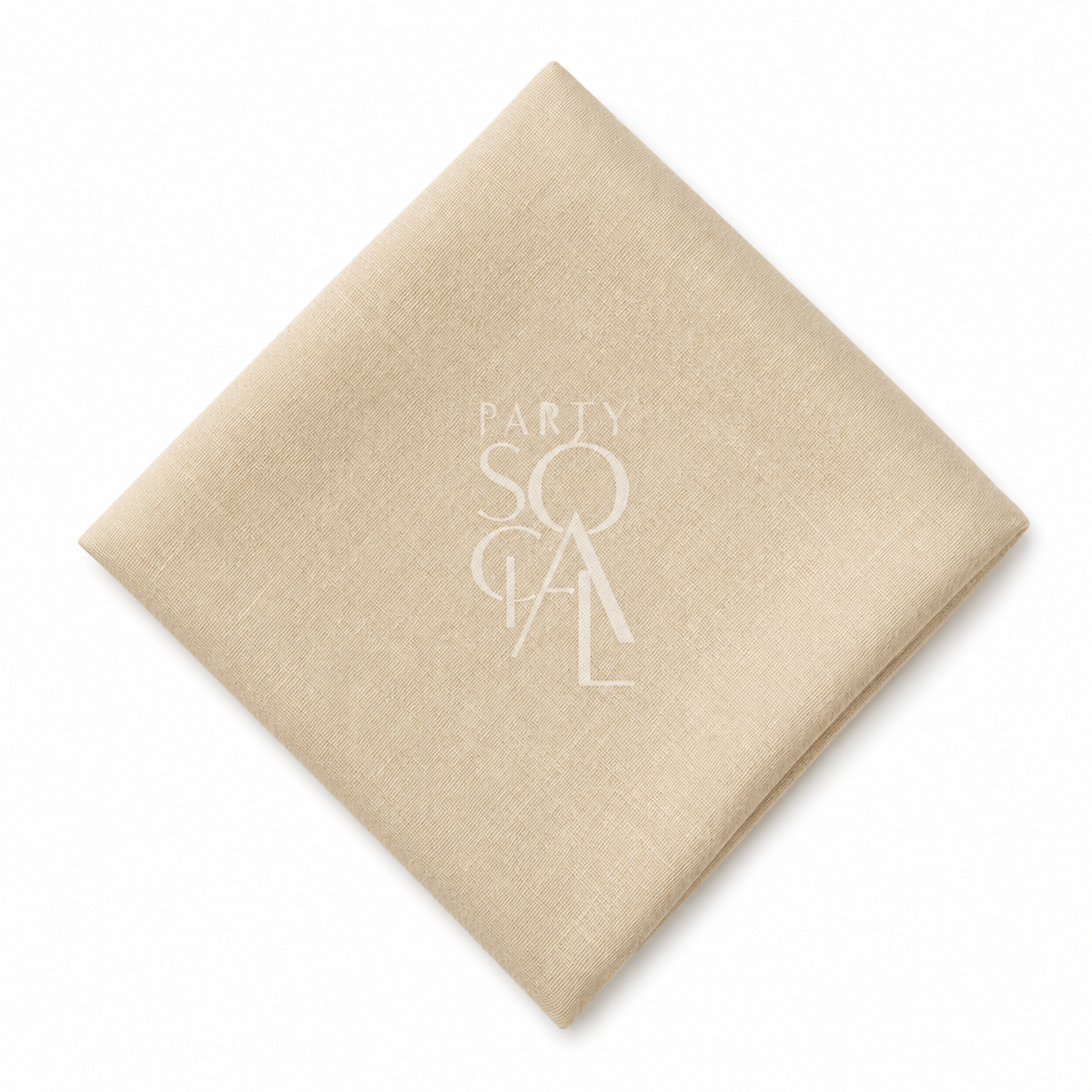 A square caramel cream linen napkin displayed diagonally on a clean white background.
