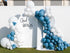 The Scholar Balloon Installation features a white backdrop with Grad 2026, sky-blue and white balloons cascading on a green lawn, ideal for graduation events.